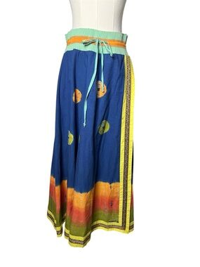 Vintage Soft Surroundings Colorful Tie Dye Faux Wrap Boho Hippie Midi Maxi Skirt